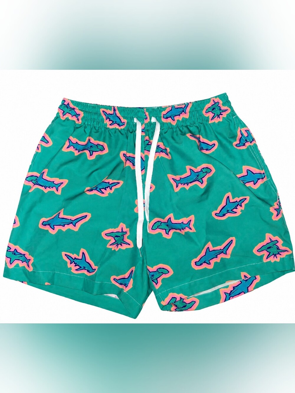 Chubbies 5.5 Inch Inseam Green And Blue Shark Print Swim Shorts